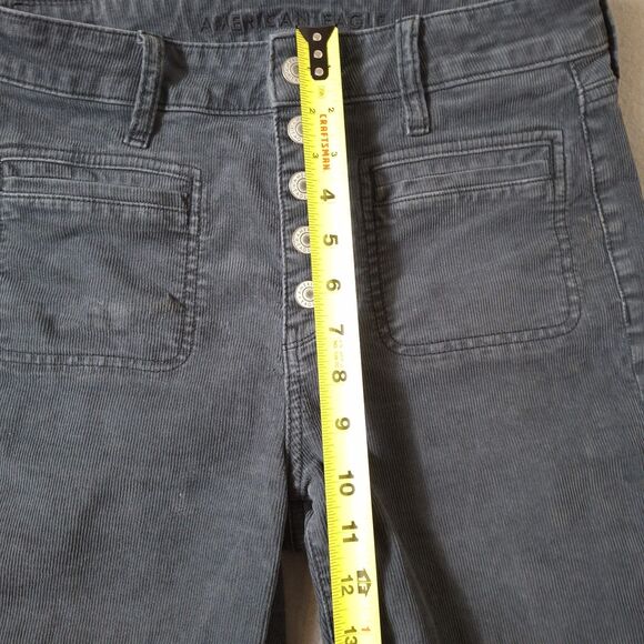 American Eagle Pants Womens 6 Gray Super Hi Rise Flare Corduroy Stretch Leg - Picture 3 of 11